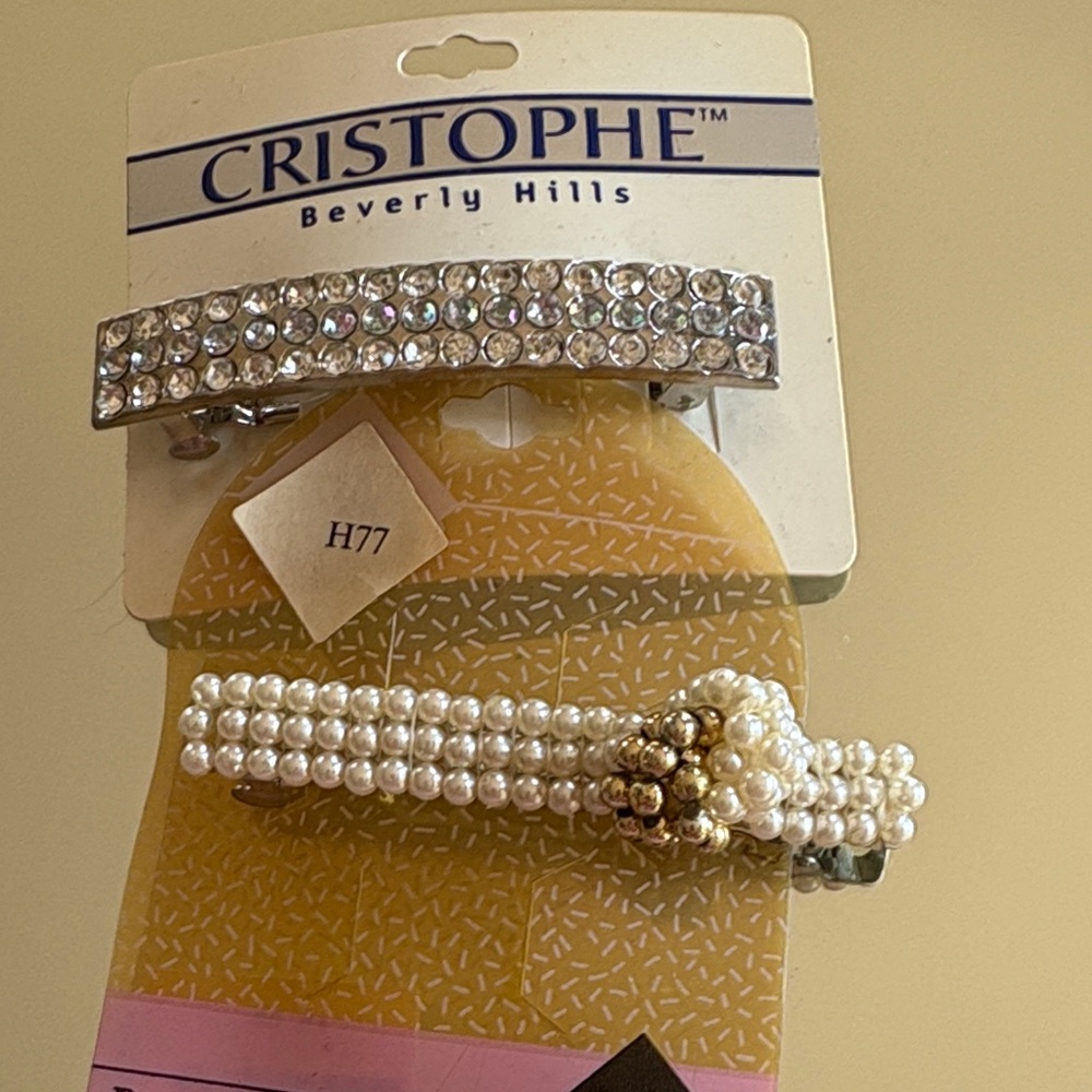 Vintage Rhinestone and Pearl Hair Barrettes 2